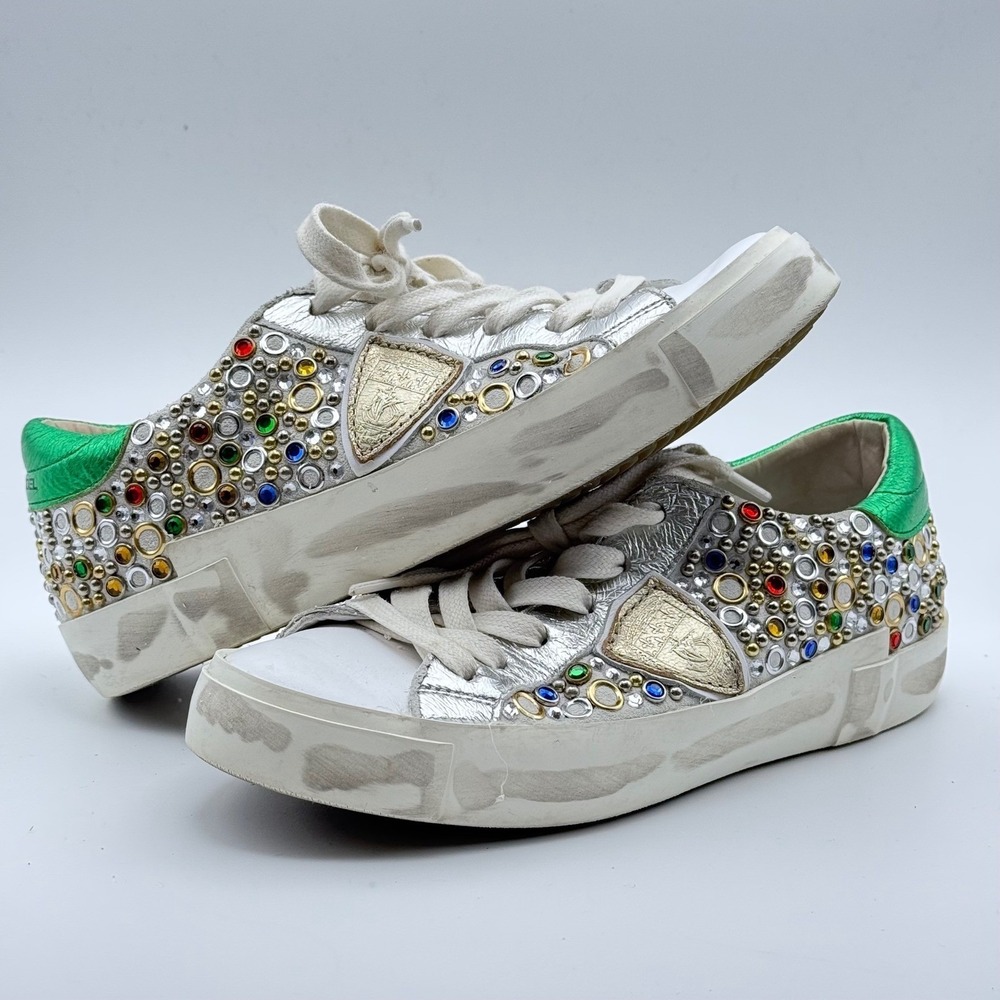 Philippe Model Paris Silver Jeweled Studded‎ Sneakers Size 35 (W5)